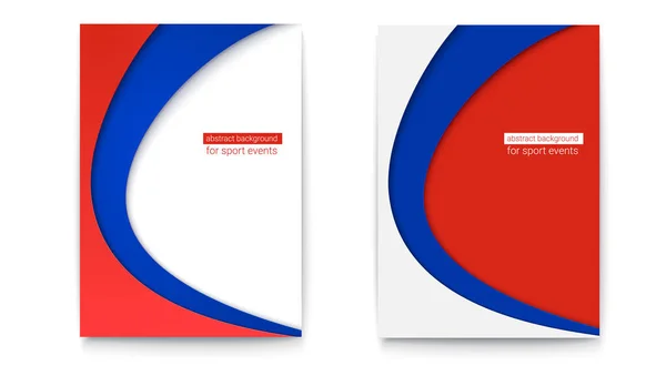 Set di banner astratti con sfondo bianco, blu e rosso. Manifesto per i mondiali di calcio o calcio 2018. Illustrazione 3D per copertina, evento sportivo. Isolato su bianco — Vettoriale Stock