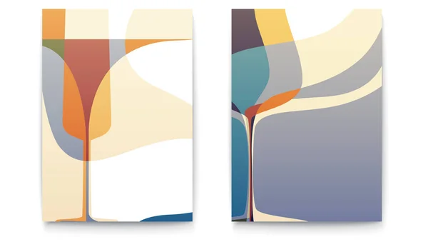 レストラン メニュー カード シルエット ワイン ガラスのレトロなデザイン テンプレート。カフェ メニューの抽象的な背景は。コーポレート ・ アイデンティティ、チラシまたはカバー、3 d イラスト カードのセット — ストックベクタ