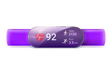 Etkinlik izleyicisi'ni beyaz arka plan üzerinde 3d illüstrasyon izole. Bilek aşınma için modern hareket eden aygıt. Bir fitness app saat ve işlev izleme mesafesi ile çalışıyor. Akıllı saat kavramı