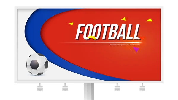 Horizontales Plakat mit Spielball auf weißer Plakatwand. Hintergrund von Fußball oder Fußballweltmeisterschaft. Vektor 3D Illustration für Sportereignisse, Banner — Stockvektor