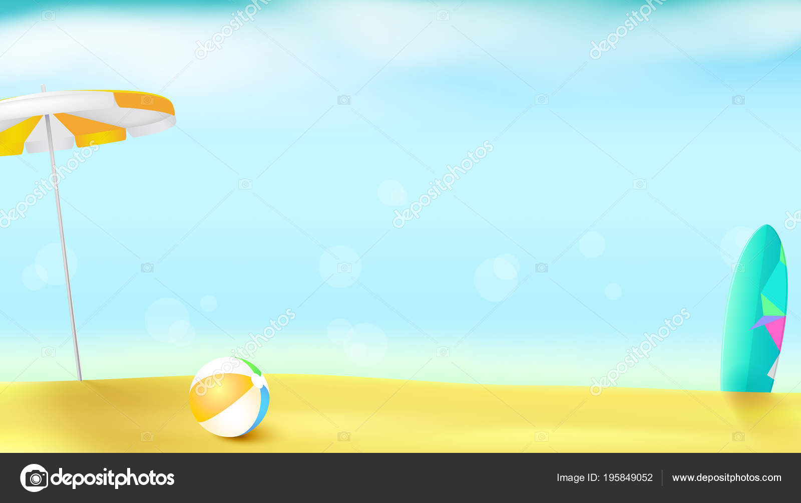 Horizontal Summer Background With Sun Umbrella Inflatable Ball And Surfboard Sunny Beach With Golden Sand And Blue Sky Template For Touristic Events Travel Agency Actions Action Of Sales Vector Image By C Horizontal Summer Background With Sun Umbrella Inflatable Ball And Surfboard Sunny Beach With Golden Sand And Blue Sky Template For Touristic Events Travel Agency Actions Action Of Sales Vector Image By C