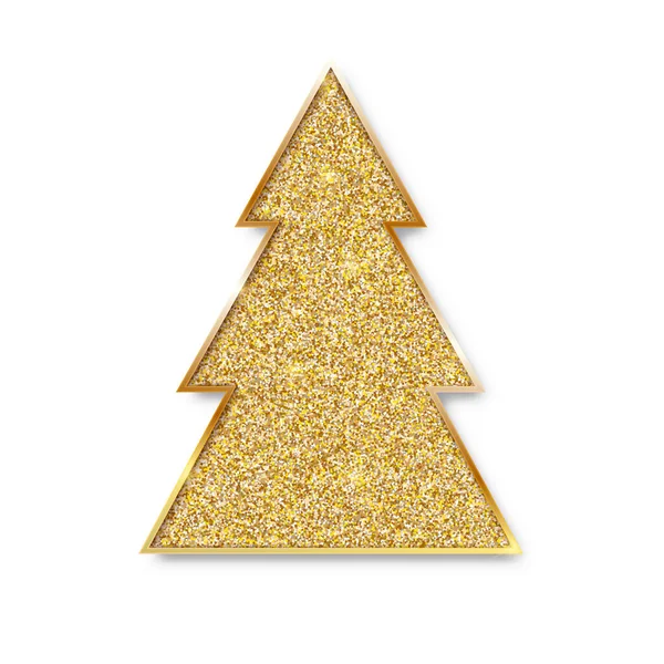 Vánoční stromek s třpytivou texturou. Zlatá jedle izolovaná na bílém pozadí. Vektorová ilustrace, Eps10. — Stockový vektor