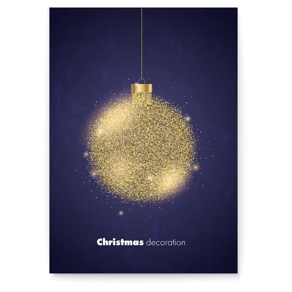 Poster for Merry Christmas holidays with luxury golden glittering ball. Template for design of Christmas greetings, banners, covers. Vector 3d illustration — Stock Vector