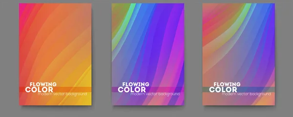 Set of posters with bright abstract flowing pattern from bended strips. Modern background for dynamic design of cover, posters, flyer. Vector illustration EPS10 — Stock Vector