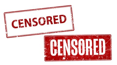 Kelime sansürlü pullar. Çizikli lastik mühür, beyaz arka planda izole edilmiş. Vektör 3d illüstrasyon, Eps10