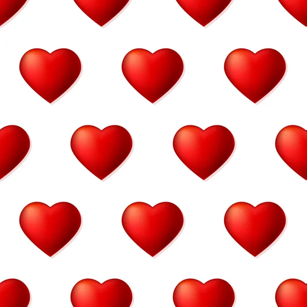 Seamless pattern with volume red hearts isolated on white background. Decoration for Valentine s day, template for fabric, wrapper, banners. — 스톡 벡터