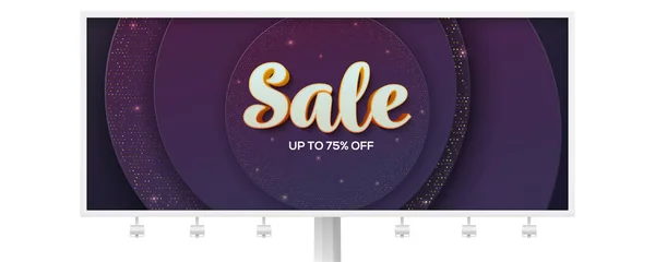 Billboard with volumetric text Sale on luxury paper cut background with golden pattern. 3d lettering, vector illustration, eps10. Geometric shapes, modern minimal banner. — ストックベクタ