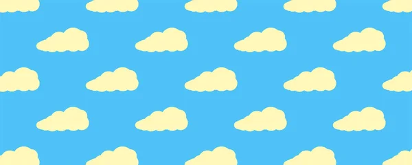 黄色の雲からのシームレスなパターン。青い背景に平らな雲、シームレスな装飾。生地、ラッパー、バナーのテンプレート. — ストックベクタ