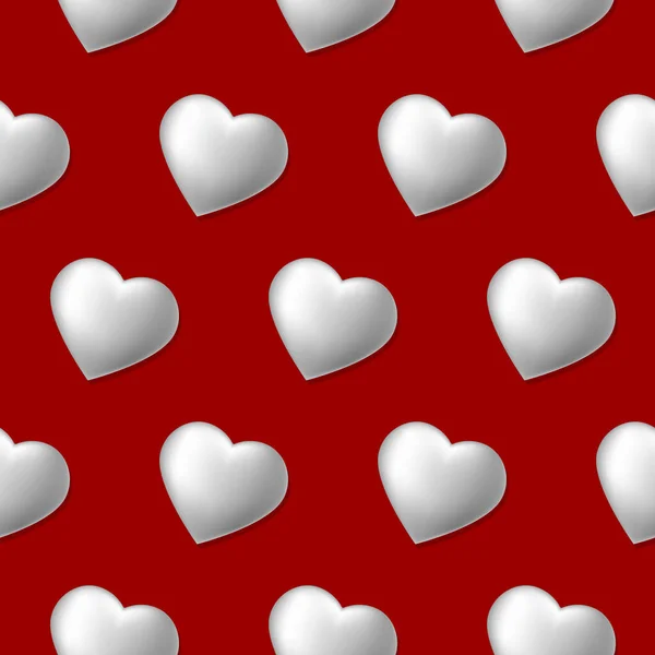 Bezešvé vzor s objemem srdce izolované na červeném pozadí. Létající bílá srdce na Valentýna. Šablona pro tkaniny, obaly, transparenty. — Stockový vektor