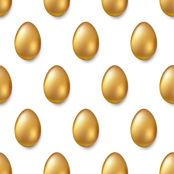 Nahtloses Muster aus goldenen Eiern. glänzende Eier auf weißem Hintergrund. nahtloser Schmuck für die Osterfeiertage. Vorlage für Stoff, Verpackung, Banner. — Stockvektor