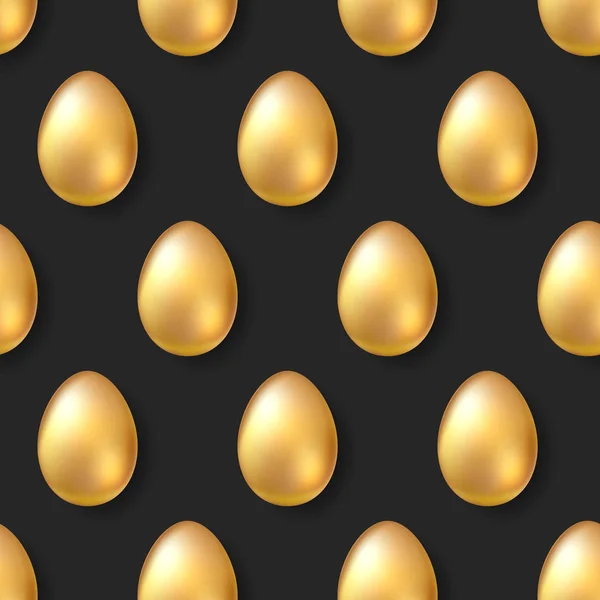 Naadloos patroon met volumetrische gouden eieren op zwarte achtergrond. Creatief ornament voor de paasvakantie. Decoratieve elementen voor poster, cover, uitnodiging. Vector — Stockvector