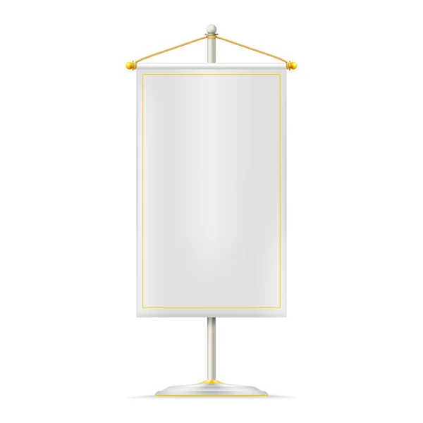 Realistic white pennant hanging on white stand. Icon isolated on white. — Stock Vector