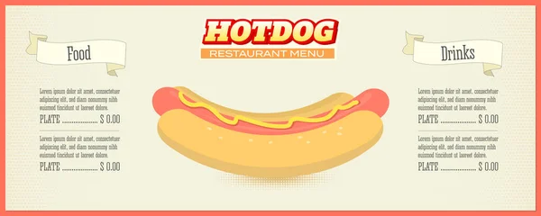 Menú de diseño para cafetería de comida rápida o restaurante con icono de Hot dog. Menú para servicio de comida rápida. Plantilla para vendedor comida rápida, mercado, anuncio . — Archivo Imágenes Vectoriales