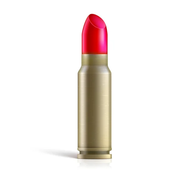 Metal bullet with lipstick isolated on white background. Ammo for fashion make-up. Stylized lipstick. — Stock Vector