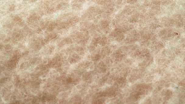 Woolen fabric close up, dolly shot. White wool texture, macro shot. Motion of camera with soft focus along of textile. Close-up view — Stock Video