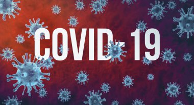 COVID-2019. Virüsteki beyaz metin çevreyi gerer. Mikroskop altında organik virüs bakterileri. Tıbbi geçmişi var. Roman patojenler solunum koronavirüsü 2019-ncov. 3d illüstrasyon.