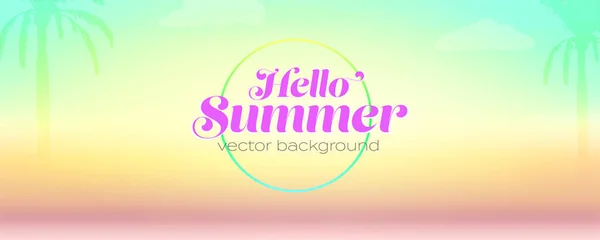 Helló nyár. Trópusi vektor háttér. Pálmák és felhők sziluettje fényes nyári trópusi gradiensen. — Stock Vector