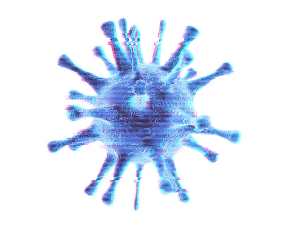 ウイルスの1つの細菌が閉じます。顕微鏡下でのコロナウイルスの青い細菌。白い背景に隔離されている。3Dイラスト. — ストック写真