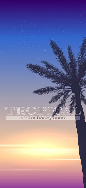 Summer tropical background. Palm tree on sunset backdrop. Summer evening on seaside. Vector illustration in phone X size. Template for smartphones or vertical banners for parties. Phone UI — Stock Vector