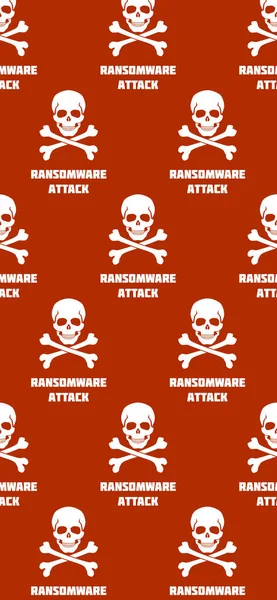Background with skulls and crossbones. Ransomware attack. Attentions screen. Vector illustration in smartphonephone X size. Template for phones app. Vertical banners. Phone UI — Stock Vector
