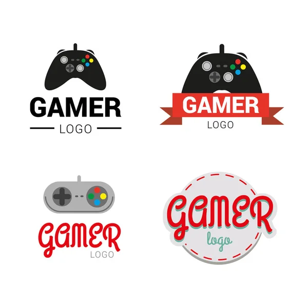 Gamer logo collection - svart och retro controller gamer logotyp samling - videospel — Stock vektor