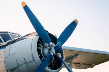 Kokpit pervanesi ve eski bir uçağın kanadı.