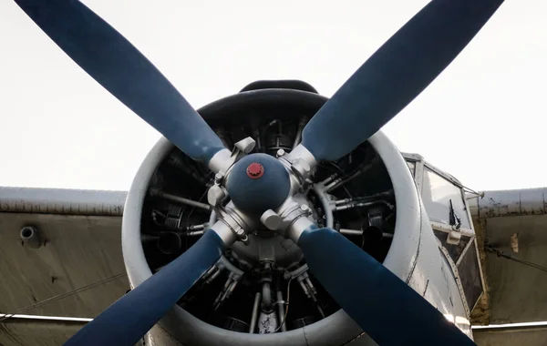 Cockpit propeller and wing of an old vintage airplane — Stock Photo, Image