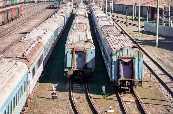 Vieux Trains Abandonnés Rouillés Dans Une Gare Ukraine Crise Corruption — Photo