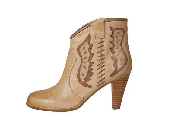 Bota Mujer Tacón Alto Moda Beige Aislada Blanco —  Fotos de Stock