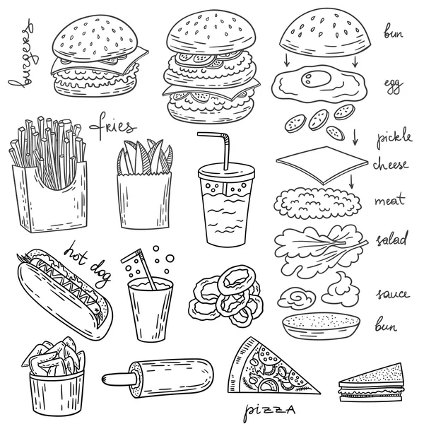 Amerikan burger yemek illüstrasyon koleksiyonu
