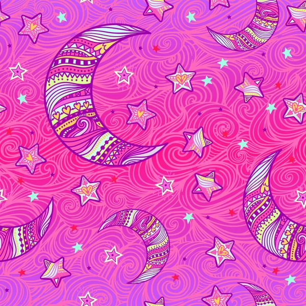 Patrón de luna y estrellas de Zentangle — Vector de stock