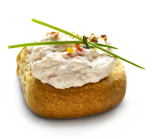 Barley Rusk Called Dakos Topped Red Pepper Feta Cheese Salad — Stock Photo, Image
