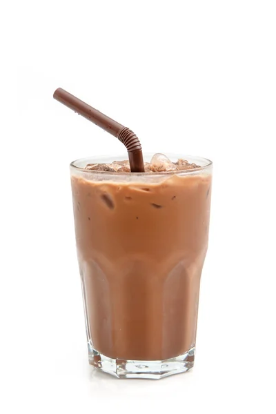 Iced latte or iced coffee in takeaway cup on white background