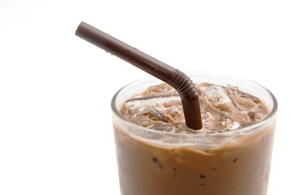 Iced coffee mocha in glass on white background — ストック写真