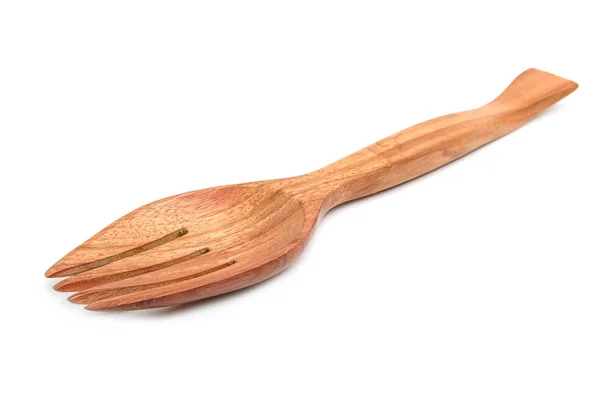 Utensilios de cocina de madera. tenedor de madera sobre fondo blanco — Foto de Stock