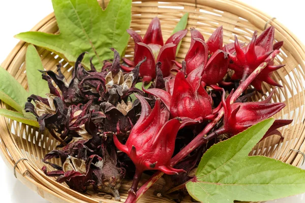 Fresh and dried roselle in the basket — Stock Photo, Image