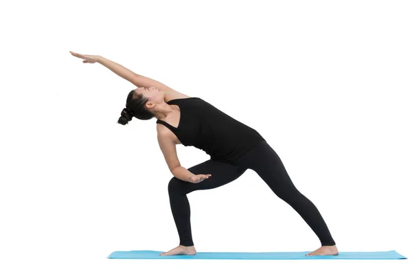 Beautiful Asian woman practicing yoga pose on white background — Stock Photo, Image