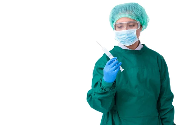Mužské chirurg hospodářství injekční stříkačka s očkovací látkou izolát — Stock fotografie