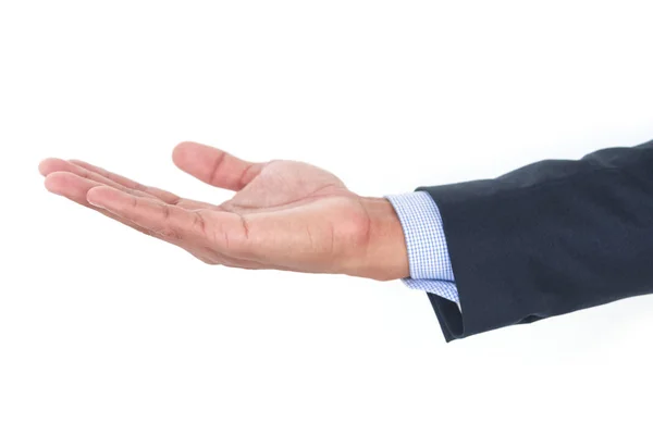 Mano de palma abierta gesto sobre fondo blanco — Foto de Stock