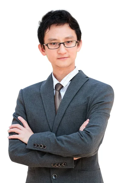 Młody człowiek Azji w strój biznesu ze skrzyżowanymi rękami — Zdjęcie stockowe