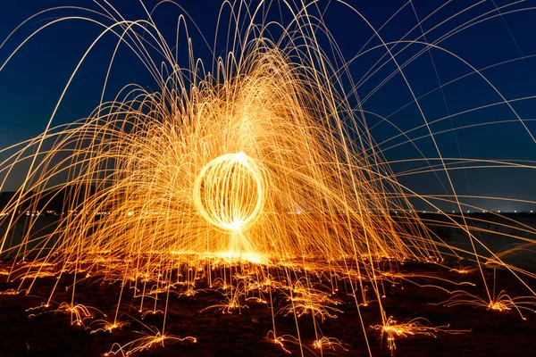 Ring of fire at the lake,Burning Steel Wool spinning