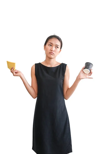 Frau weigert sich Junk Food zu essen, isoliert auf weißem Hintergrund — Stockfoto