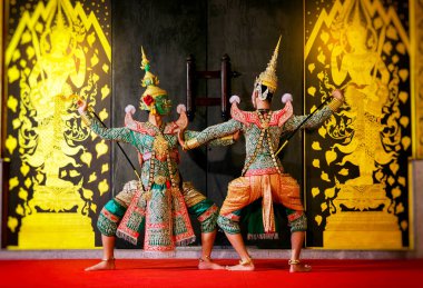 Khon is traditional dance drama art of Thai classical masked fro clipart