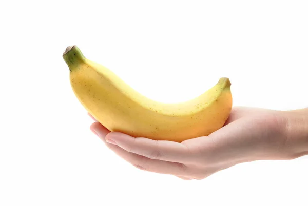 Kezében banán elszigetelt fehér background. — Stock Fotó