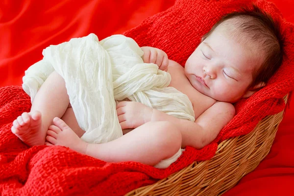 Pasgeboren babymeisje is slapen op deken — Stockfoto