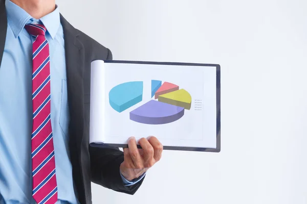 Businessman present new plan financial graph data on white backg — Stock Photo, Image