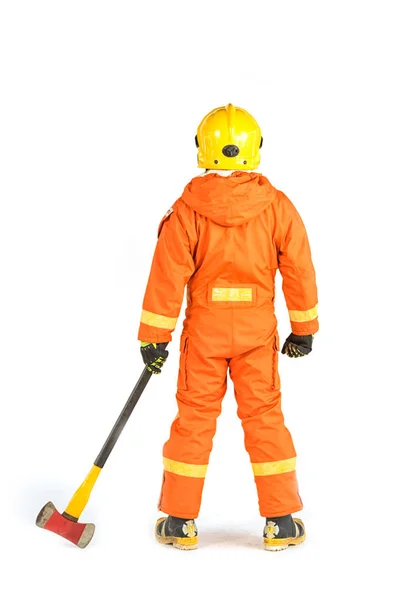 Az egységes tűzoltó és biztonsági sisak folyamatos üzem axe fu — Stock Fotó
