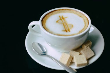 Dolar işareti latte sanat kahve Kupası iş kahve çizim.