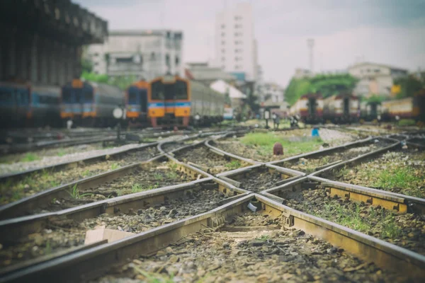 Railway track, line crossing railway track in railway station ba