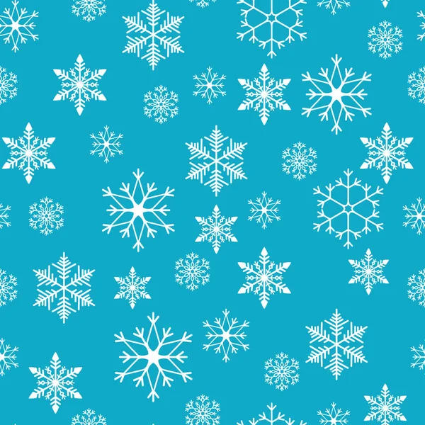 Copos de nieve patrón sin costuras. Nieve cae fondo. Ilustración vectorial. Patrón sin costuras sobre un fondo azul — Vector de stock